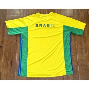 Y2K Adidas Brasil Soccer Jersey Mens 2X Yellow 3‎ Stripes Futbol Brazil Trefoil